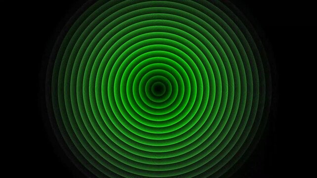 Abstract green concentric circles pattern on a black background