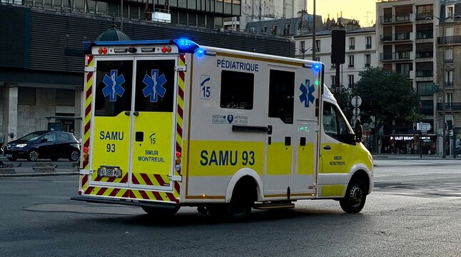 V&eacute;hicule d&rsquo;urgence du SAMU 93 &agrave; Paris Montparnasse. Ao&ucirc;t 2026.
