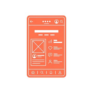 Mobile App Interface Design Wireframe on Orange Background with Icons