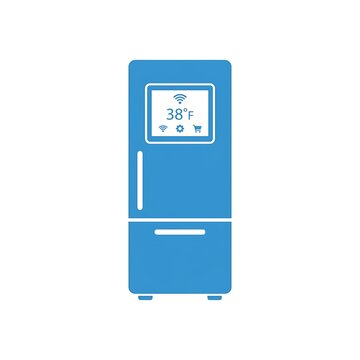 Modern blue refrigerator with digital temperature display showing 38 degrees