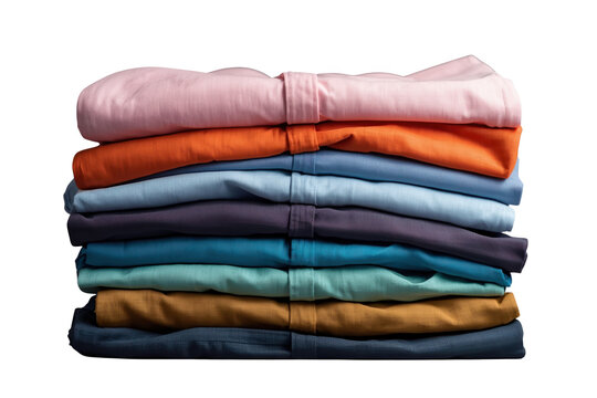 Tall organized pile of folded multicolor clothes