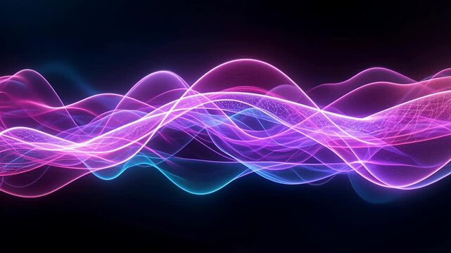 neon light waves abstract flowing ribbons colorful on dark background