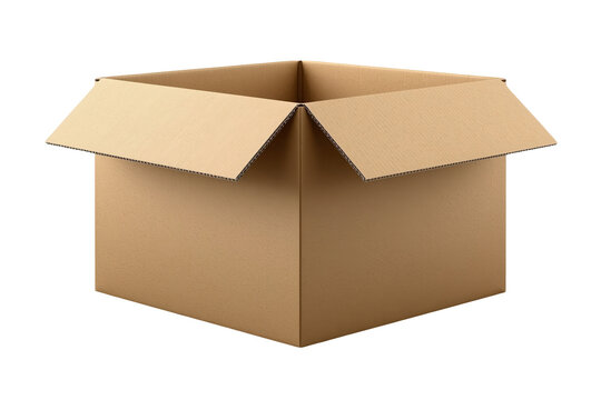 Open brown cardboard shipping box with four raised flaps