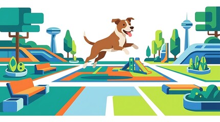 Fototapeta premium Active dog jumping in a modern geometric park