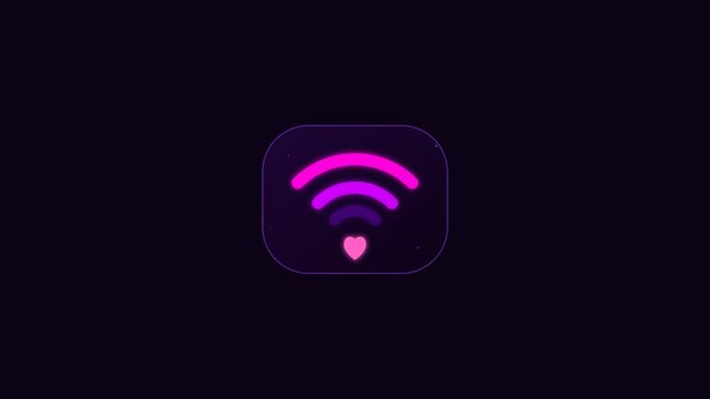 Glowing Neon Wi-Fi Signal with Pink Heart Icon on Dark Background Representing Digital Love Connection