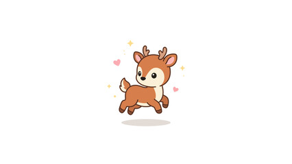 Fototapeta premium Jumping chibi deer fawn character illustration.