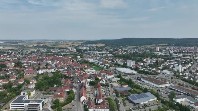 Aerial drone footage of Eppingen in the Heilbronn District of Baden W&uuml;rttemberg, Germany