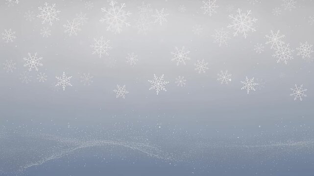 winter snowfall over blue gradient horizon with falling snowflakes
