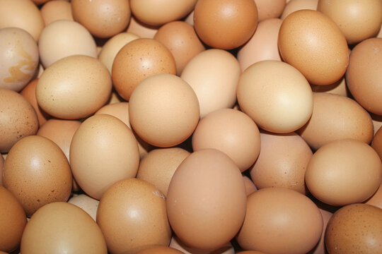 Full Frame Background Of Fresh Brown Chicken Eggs Close Up