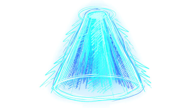 Concentric Hand Drawn Spotlight Beam Cone From Above with Cyan Light Rays Vibrant Graphic Transparent Overlay
