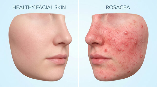Facial Comparison of Healthy Skin and Rosacea Condition