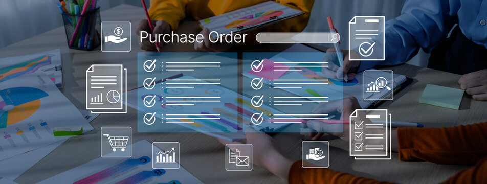 Business Meeting with Purchase Order Management and Checklist Review in Office Setting. Bitwise.