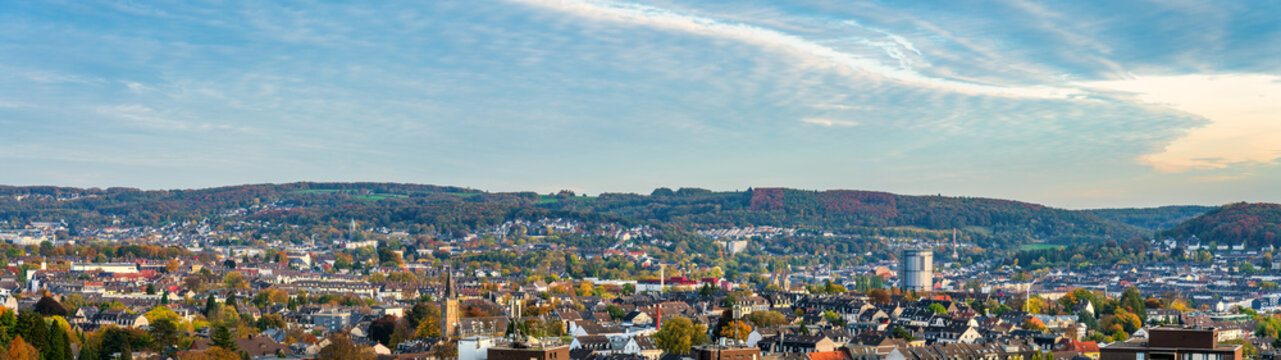 Wuppertal city skyline on cloudy autumn day. Germany 