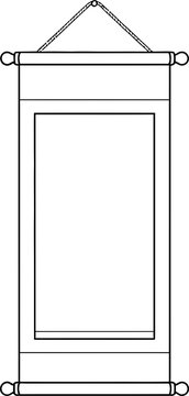A simple outline drawing of a traditional hanging wall scroll.