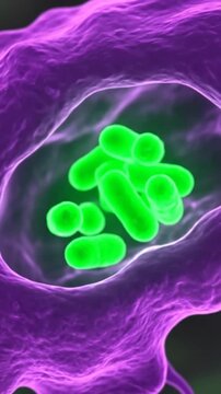 Microscopic view of single-celled organism engulfing bacteria