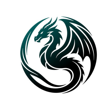 Powerful Tribal Dragon Coiled in Circle Tattoo Style Logo