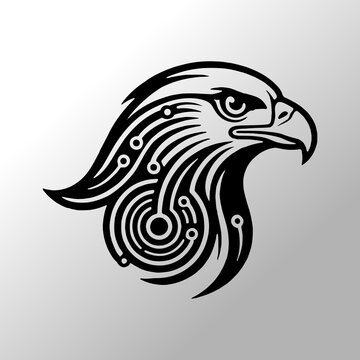 Cyber Eagle Head with Integrated Circuit Board Profile View