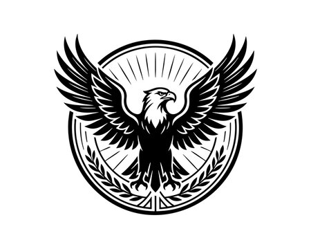 Classic Heraldic Eagle with Spread Wings in Circular Emblem