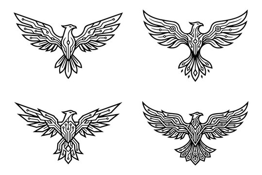 Abstract Geometric Bird Technology E-sports Mascot Logo Design Set