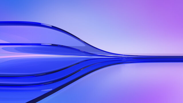 Abstract blue glass waves background with purple gradient