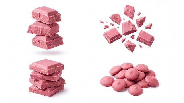 Pink ruby chocolate pieces and round drops set