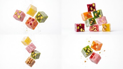 Fototapeta premium Colorful turkish delight cubes with nuts and fruit flavors