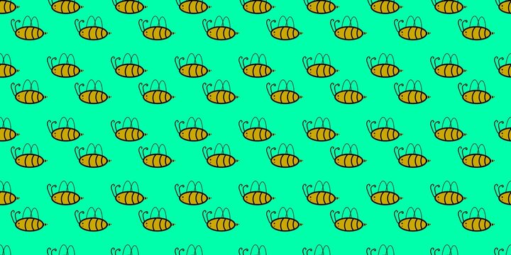 Seamless pattern with cartoon bumblebees on mint background. Ideal for textile, wallpaper, wrapping paper design.