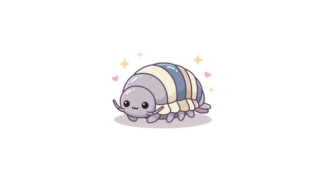 Kawaii pill bug character illustration on white background.