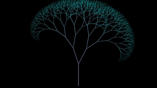 Dynamic Blue Fractal Tree Growth Motion Graphics Background Loop on Black