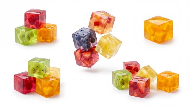 Colorful jelly cubes and square fruit gummies collection