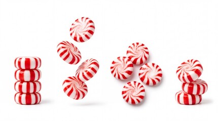 Red and white striped peppermint candies falling