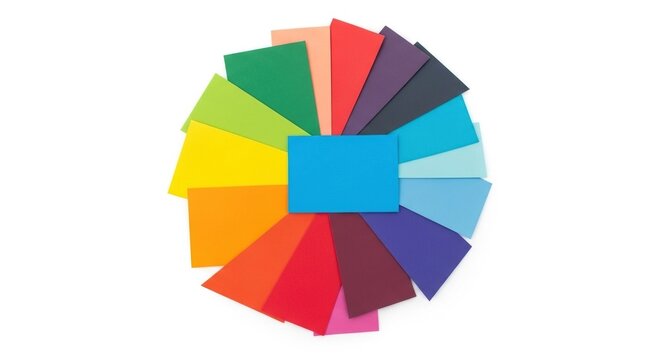 Vibrant Color Swatch Wheel Arrangement on White Background with Copy Space