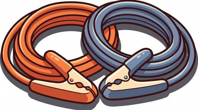 Coiled automotive jumper cables with heavy duty metal clamps for emergency vehicle battery jump starting