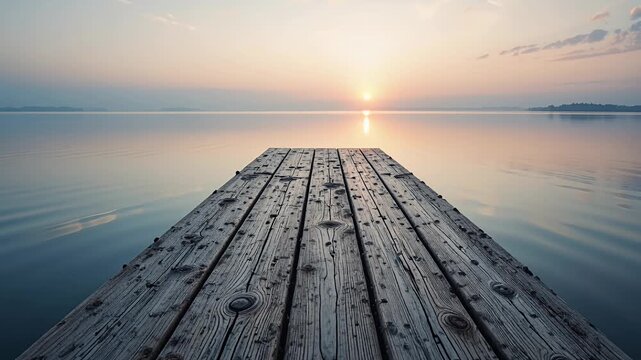 pier at sunset on calm water, tranquil seascape