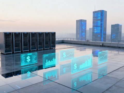 Cloud server data center with financial analytics overlay