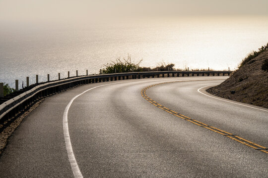 Scenic coastal highway curve on Palos Verdes Peninsula, California