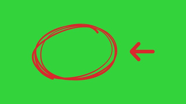 Red hand drawn circle and arrow on a solid green background.