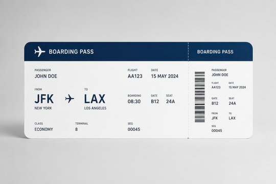 Airplane boarding pass with details of flight information