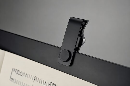 Black music clip holding sheet music on a stand