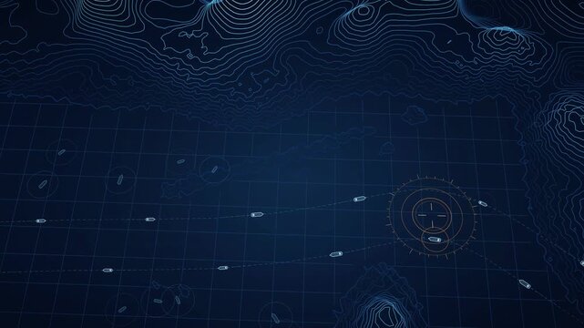 Hormuz Two-Way Lanes Navigation Map, Ocean Floor Contours, Digital Sea Chart Animation, Seamless Loop, Maritime Navigation, Geospatial Mapping, Nautical Graphics