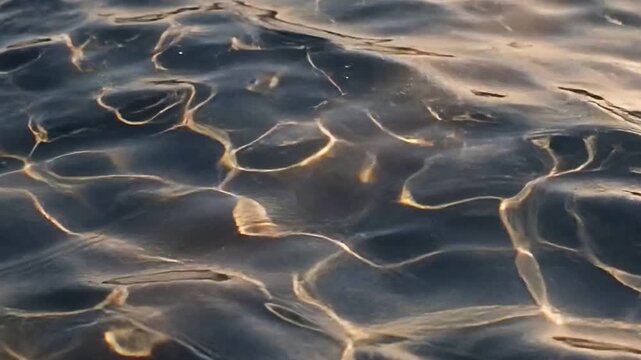 Sunlight dancing on gentle ocean waves creating beautiful caustic patterns on dark water