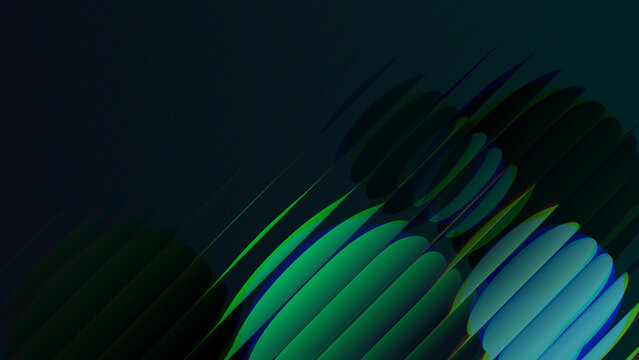 Abstract digital background with glowing green and blue circular shapes and diagonal lines
