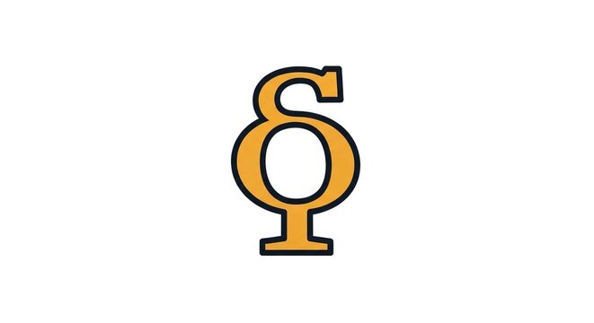 The Phi Symbol in Golden Yellow and Black Outline on a White Background