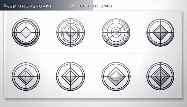  Set of Minimalist Geometric Circular Logo Designs with Abstract Line Art and Symmetrical Elements