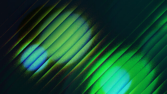 Abstract background with diagonal lines and glowing light circles in shades of green and blue