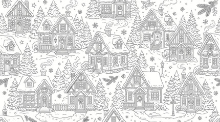 Naklejka premium Charming Village Winter Scene Illustration