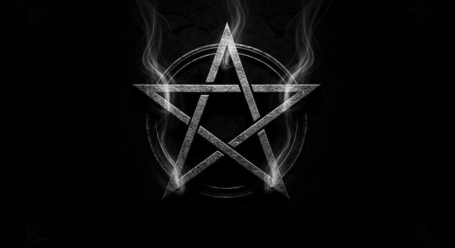 Ethereal smoky white pentagram symbol on dark background.