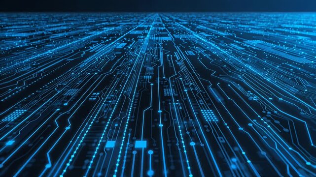 blue digital circuits data stream network futuristic technology background