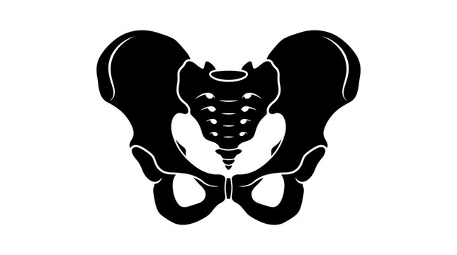 Black silhouette of human pelvic bone.