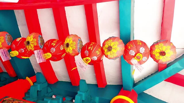 Decorated lanterns in a temple where the Kong Hu Chu people worship